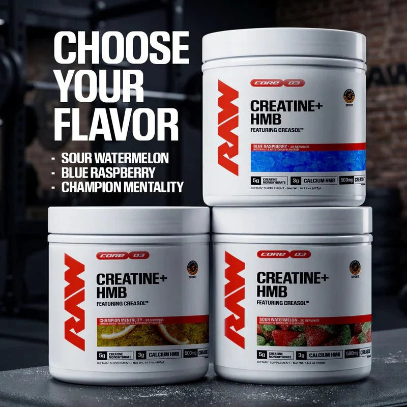 RAW Nutrition Creatine + HMB Powder | 5g Creatine Monohydrate + Recovery Support | 30 Servings
