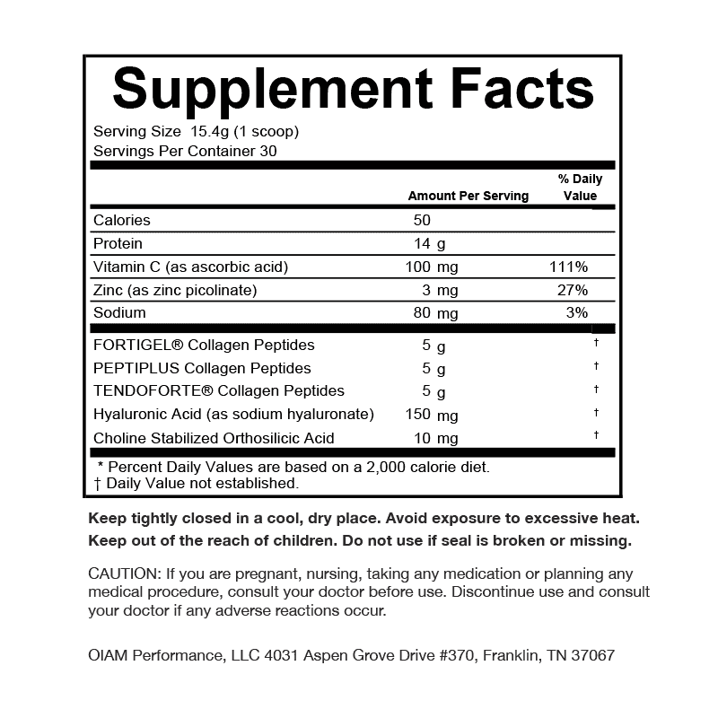 Supplement facts label with detailed nutritional information on a white background