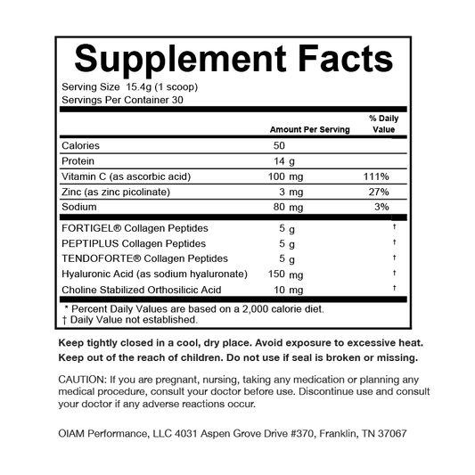 Supplement facts label with detailed nutritional information on a white background