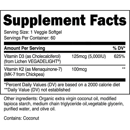 Transparent Labs Vitamin D3 and K2 Softgels | 60 Servings